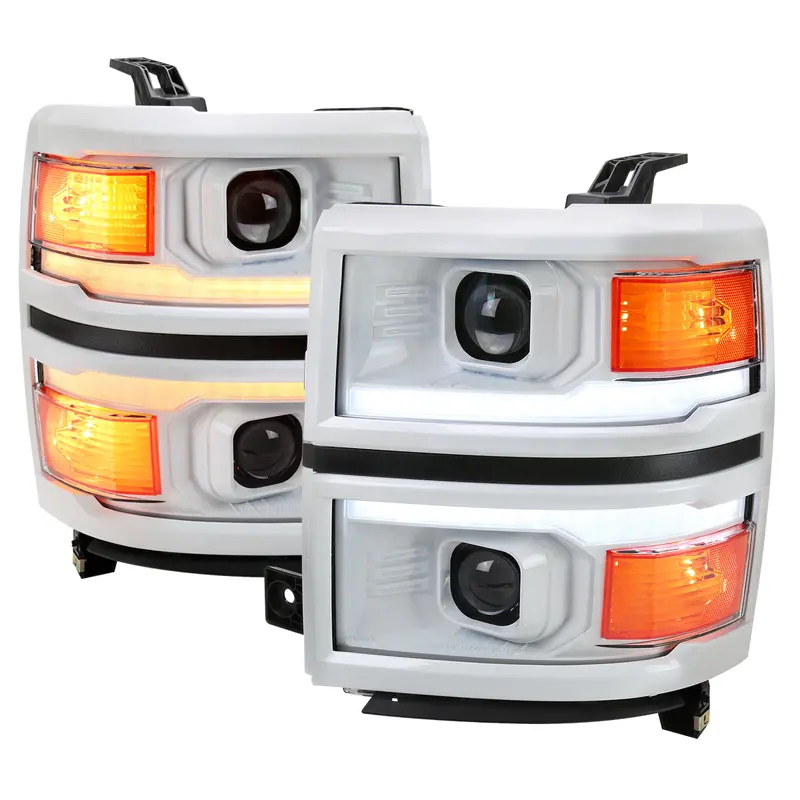 Spec-D 14-15 Silverado 1500 Sequential Headlights White/Black Trim 1