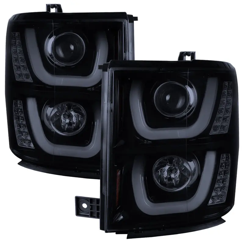 Spec-D 14-15 Silverado Projector Headlights U-Bar Led Black Smoke 1
