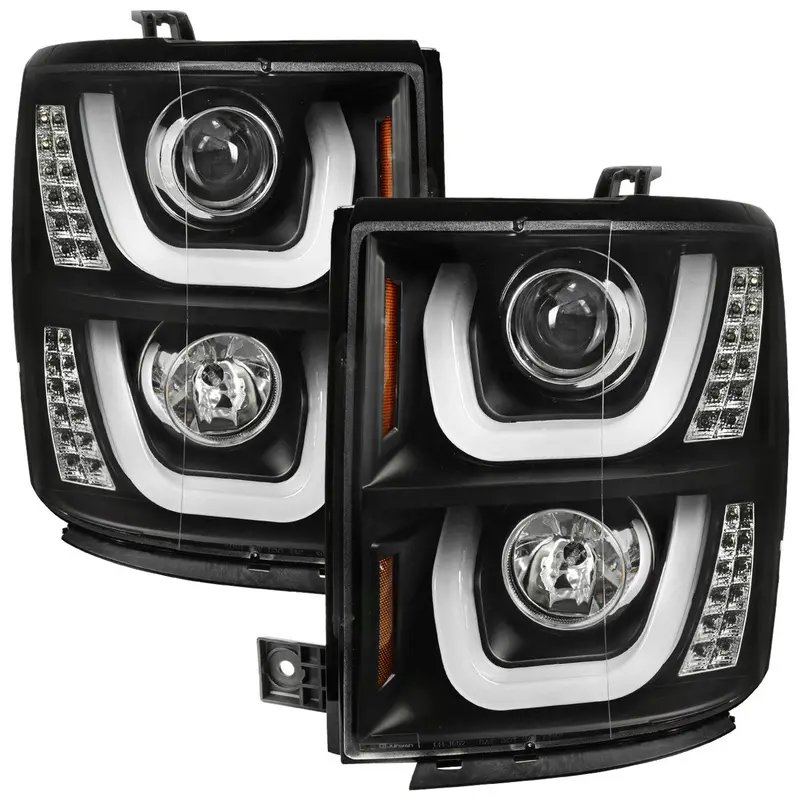 Spec-D 14-15 Silverado U-Bar Led Projector Headlights Black 1