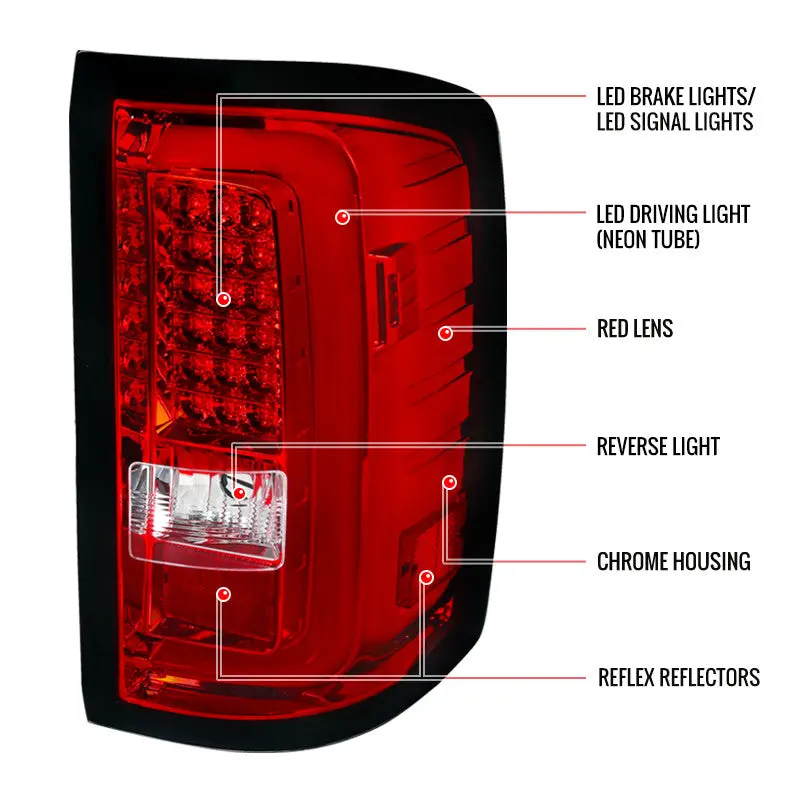 Spec-D 14-16 Gmc Sierra Led Tail Lights Red 2