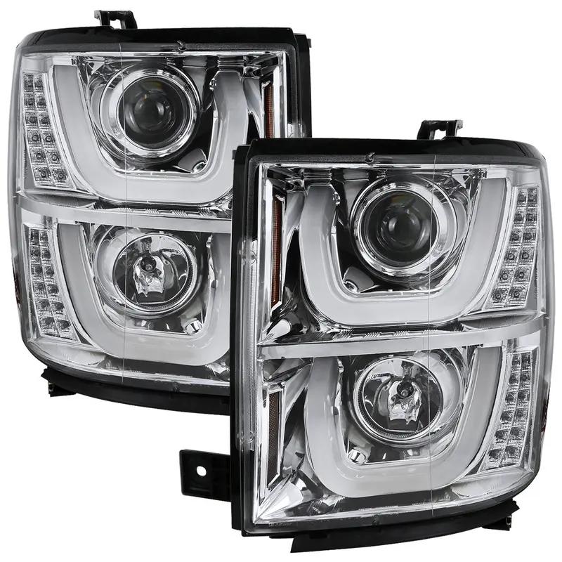Spec-D 14-16 Silverado U-Bar Led Projector Headlights Chrome 1
