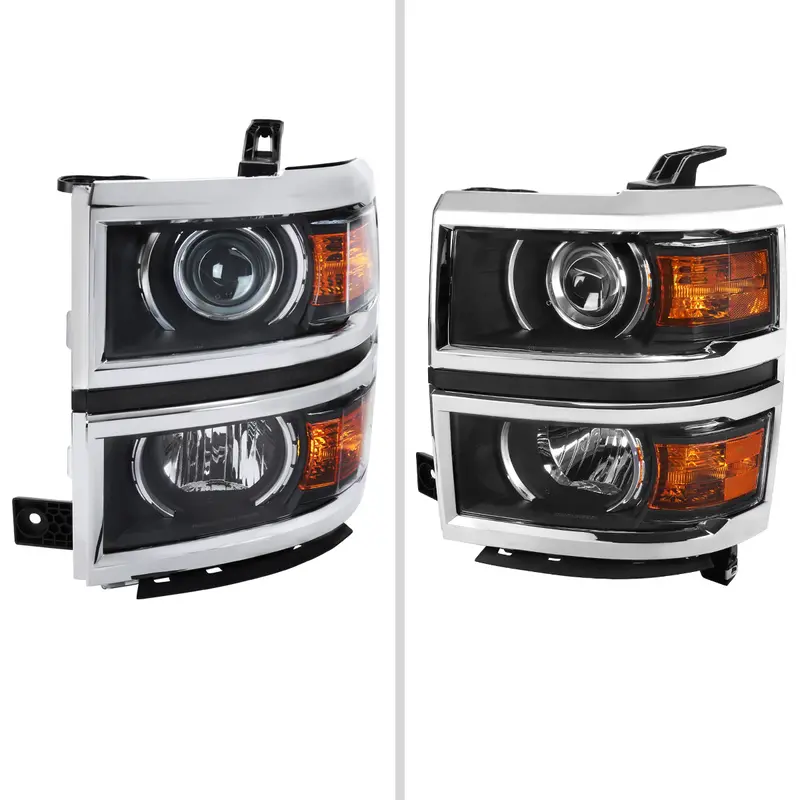 Spec-D 14-17 Silverado 1500 Headlights Matte Black/Chrome Trim 2
