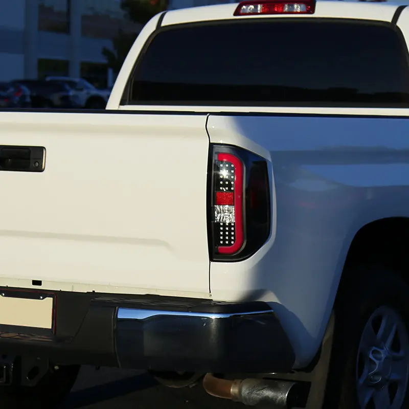 Spec-D 14-18 Toyota Tundra Red Bar Led Tail Light- Black Clear Lens 2