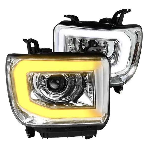Spec-D 14-19 Gmc Sierra Headlights Led Drl Bar Projector Chrome 1