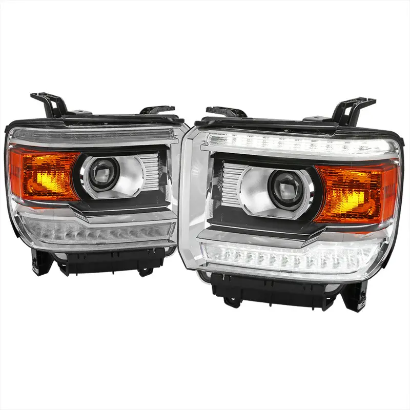Spec-D 14-19 Gmc Sierra Projector Headlights Led Strip Chrome 1