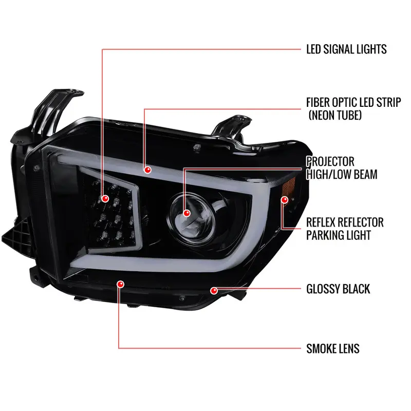 Spec-D 14-21 Tundra Projector Headlights Led C-Bar Black/Smoke 2