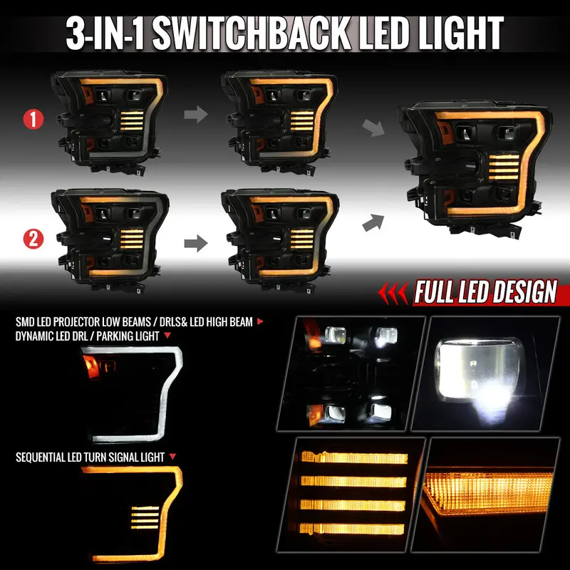 Spec-D 15-17 Ford F-150 Led Projector Hid Headlight Black/Smoked Lens 2