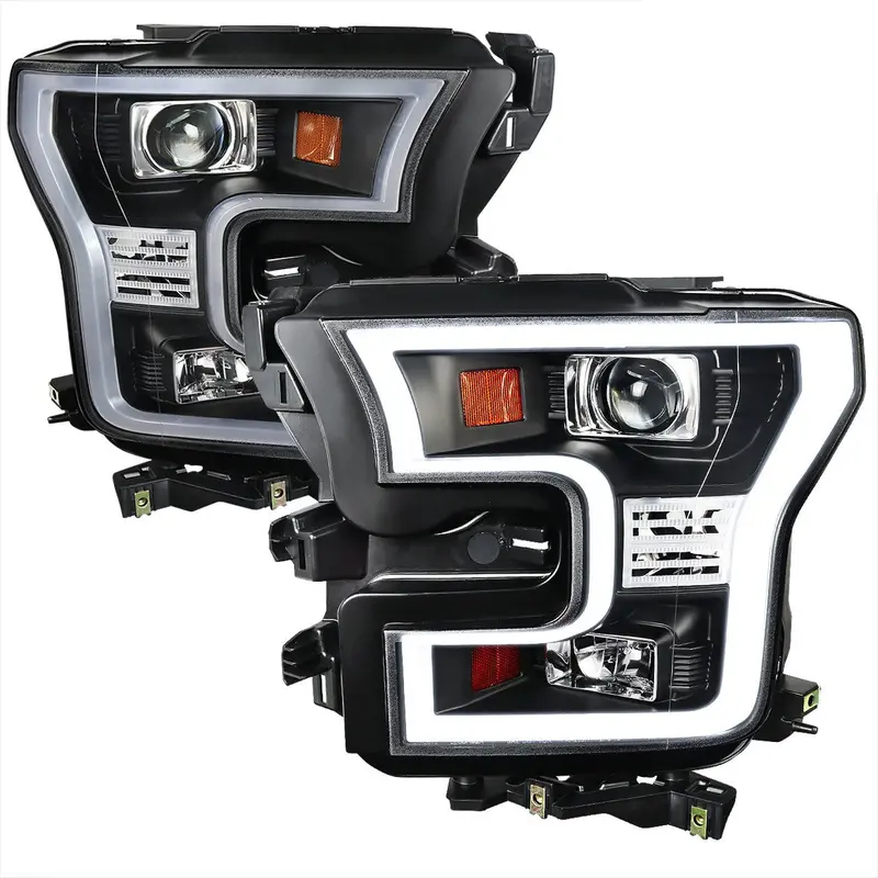 Spec-D 15-17 Ford F150 Led Bar Headlights Black Clear Lens 1