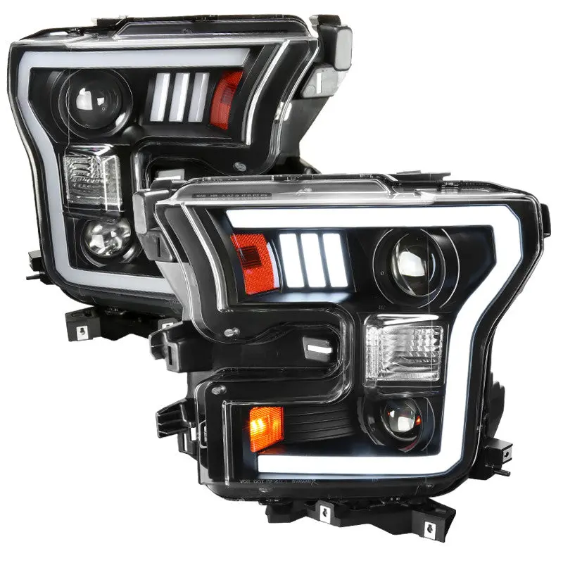 Spec-D 15-17 Ford F150 Projector Headlights Black Halogen 1