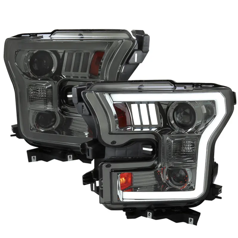 Spec-D 15-17 Ford F150 Projector Headlights Led Bar Smoked 1