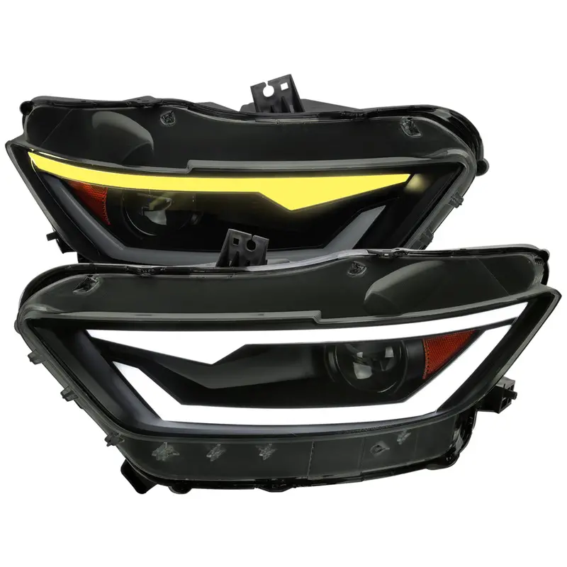 Spec-D 15-17 Ford Mustang Headlights Sequential Led Strip Smoked. 1