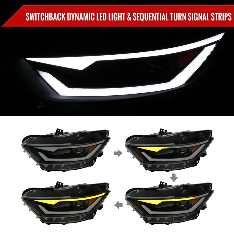 Spec-D 15-17 Ford Mustang Headlights Sequential Led Strip Smoked. 2