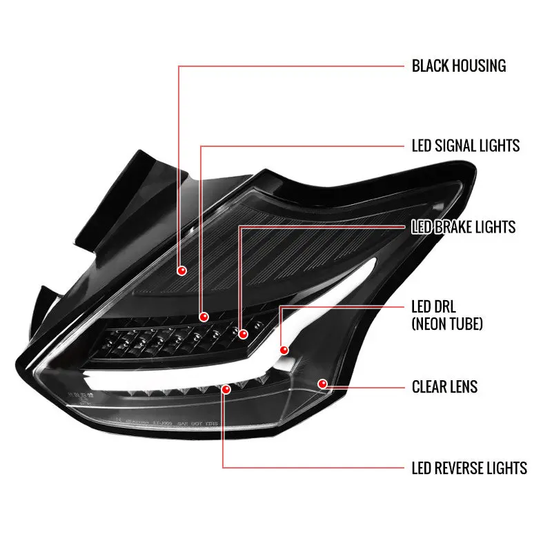 Spec-D 15-18 Ford Focus Hatchback Led Tail Lights Black 2