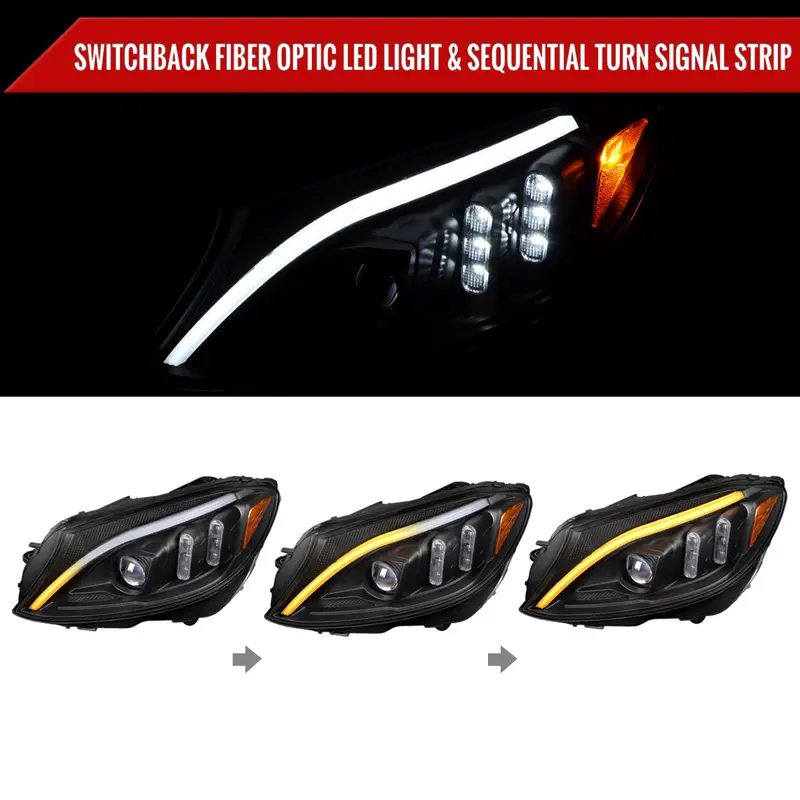 Spec-D 15-18 Mercedes-Benz C-Class W205 Seq Led Headlights Black 2