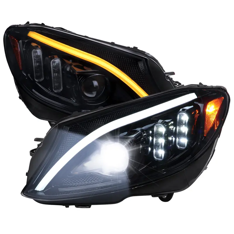 Spec-D 15-18 Mercedes C-Class W205 Headlights Seq Led Blacl/Smoked 1