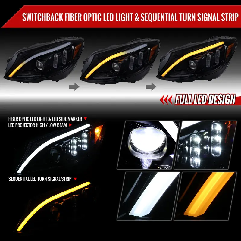 Spec-D 15-18 Mercedes C-Class W205 Headlights Seq Led Blacl/Smoked 2