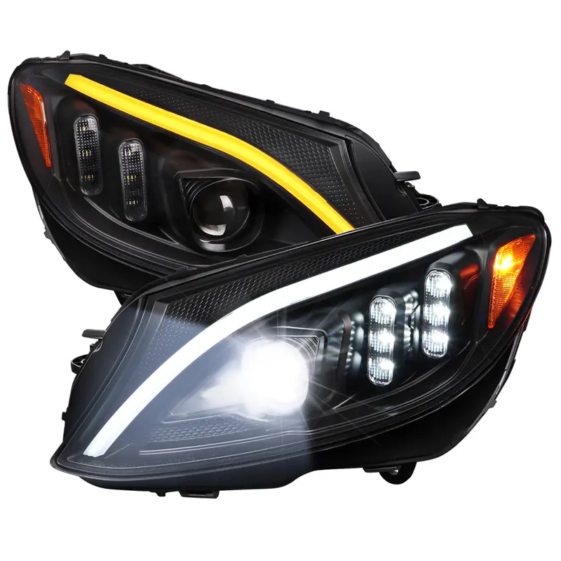 Spec-D 15-18 Mercedes C-Class W205 Sequential Headlights Black/Clear 1