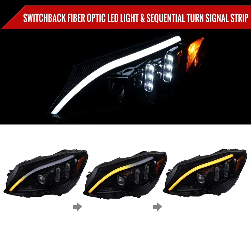 Spec-D 15-18 Mercedes C-Class W205 Sequential Headlights Black Smoked 2