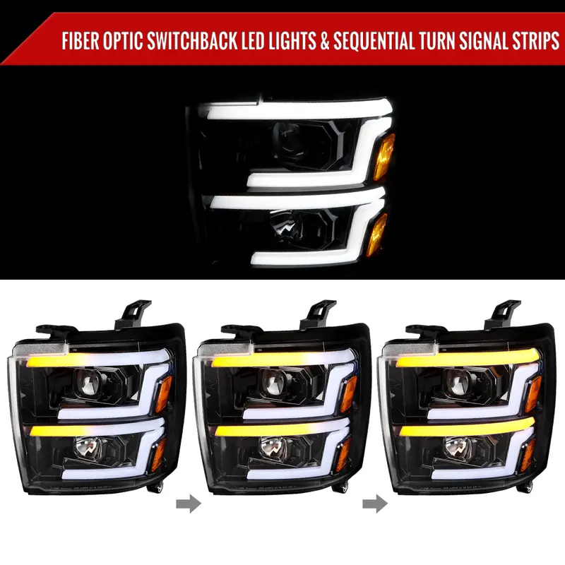 Spec-D 15-19 Chevy Silverado 2500Hd/3500Hd Seq Pro Headlights Gl Black 2