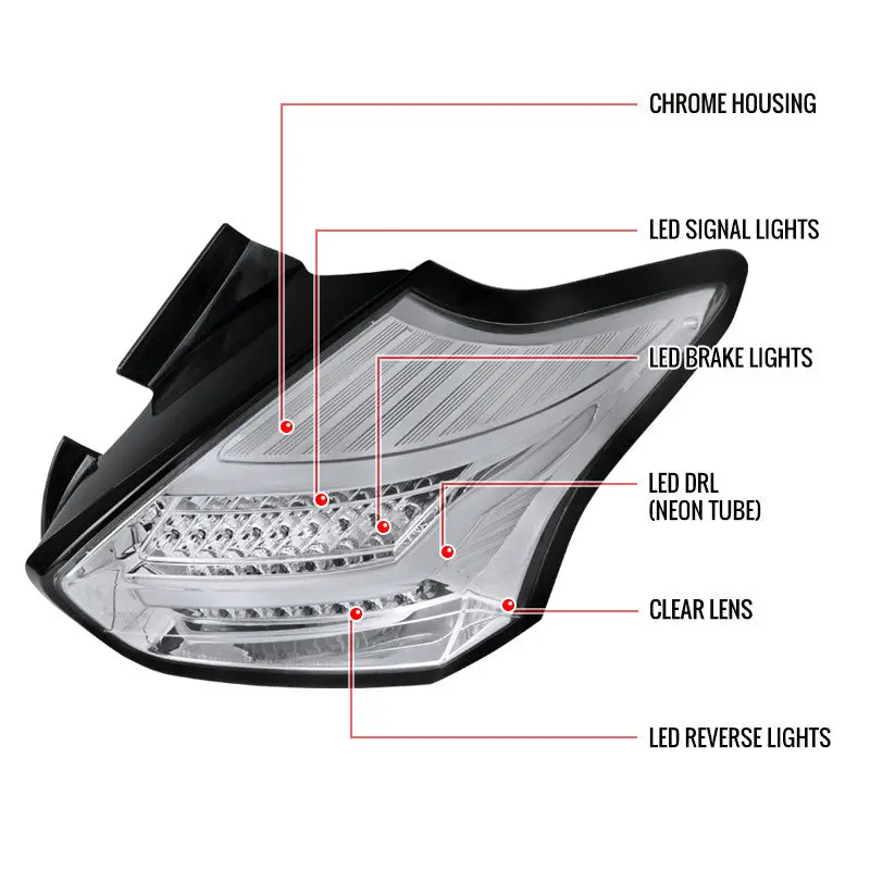 Spec-D 15-19 Ford Focus Hatchback Led Tail Lights Chrome/Clear 2