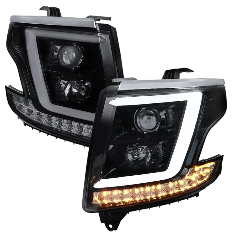 Spec-D 15-20 Chevy Tahoe Projector Headlights Led Bar Bk Smoked 1