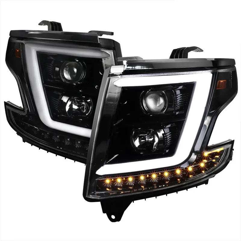 Spec-D 15-20 Chevy Tahoe Projector Headlights Led Bar Black 1