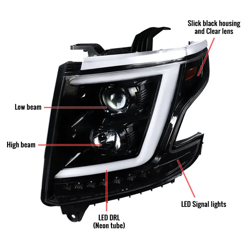 Spec-D 15-20 Chevy Tahoe Projector Headlights Led Bar Black 2