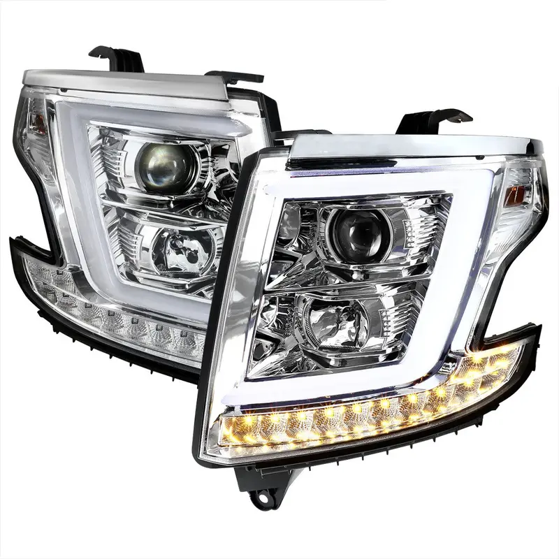 Spec-D 15-20 Chevy Tahoe Projector Headlights Led Bar Chrome 1