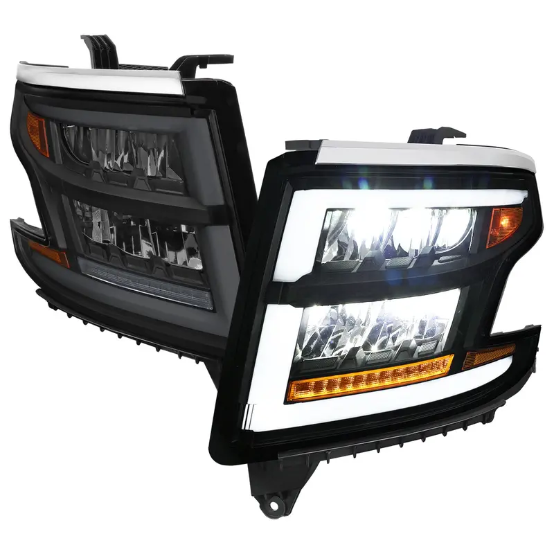 Spec-D 15-20 Chevy Tahoe Suburban Full Drl Seq Headlights Black/Smoked 1