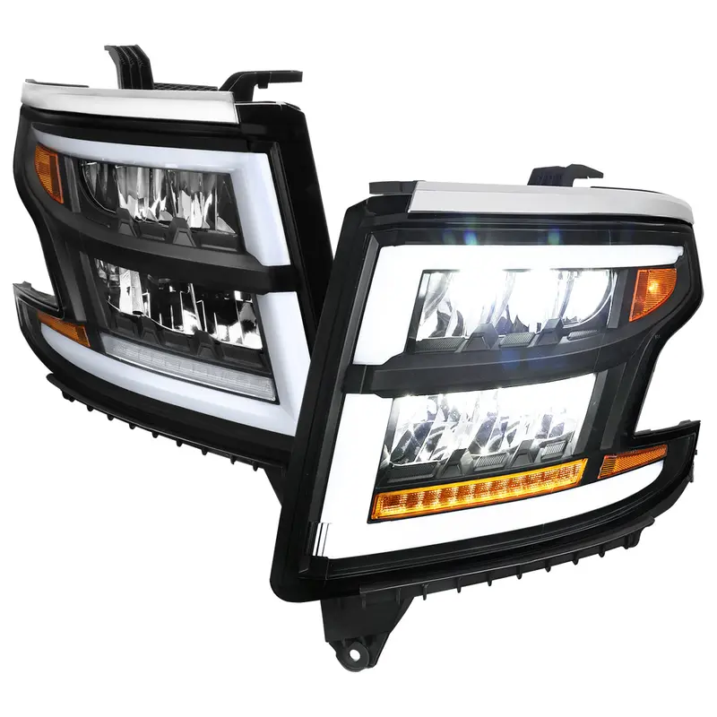 Spec-D 15-20 Chevy Tahoe Suburban Full Drl Seq Matte Headlights Black 1