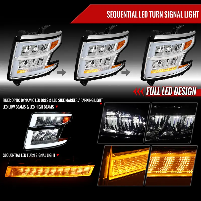 Spec-D 15-20 Chevy Tahoe Suburban Headlights Sequential Chrome/Clear 2
