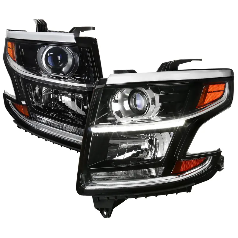 Spec-D 15-20 Chevy Tahoe/Suburban Projector Headlights Led Strip Black 1