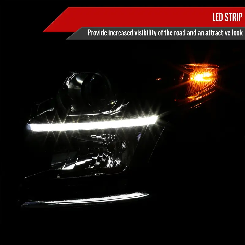 Spec-D 15-20 Chevy Tahoe/Suburban Projector Headlights Led Strip Black 2