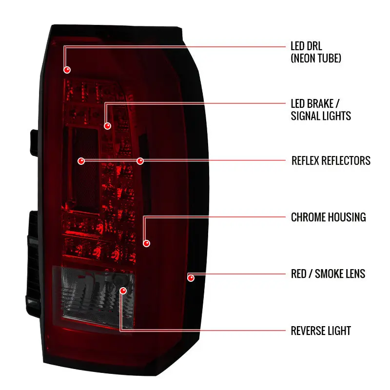 Spec-D 15-20 Gmc Yukon Tail Lights Led Chrome/Red Smoked 2