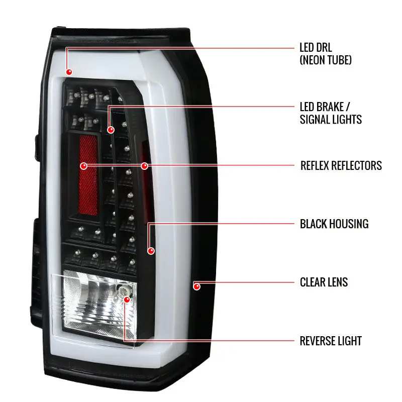 Spec-D 15-20 Gmc Yukon Tail Lights Led Matte Black/Clear 2