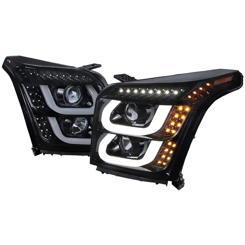 Spec-D 15-20 Gmc Yukon/Yukon Xl U-Bar Headlights Glossy Black/Smoked 1