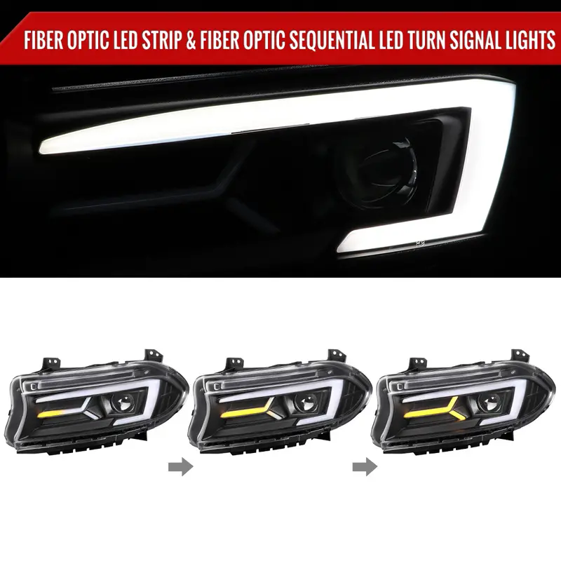 Spec-D 15-23 Dodge Charger Headlights Led Strip Sequential Black 2