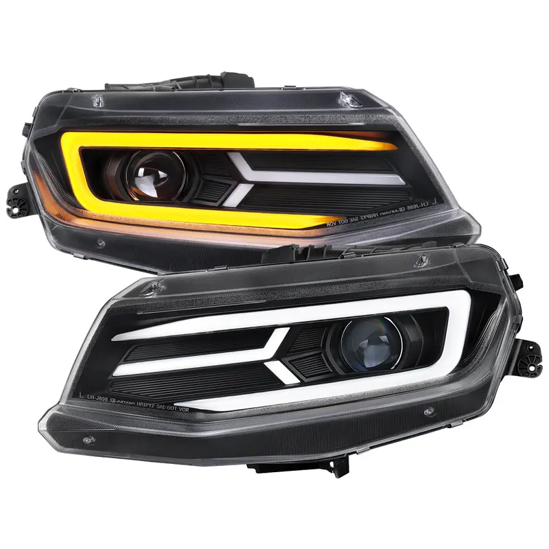 Spec-D 16-18 Chevy Camaro Headlights Led Strip Sequential Black 1