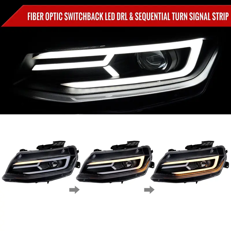 Spec-D 16-18 Chevy Camaro Headlights Led Strip Sequential Black 2