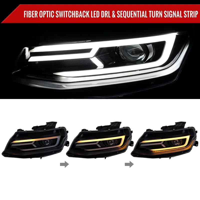 Spec-D 16-18 Chevy Camaro Sequential Led Headlights Chrome/Smoked 1