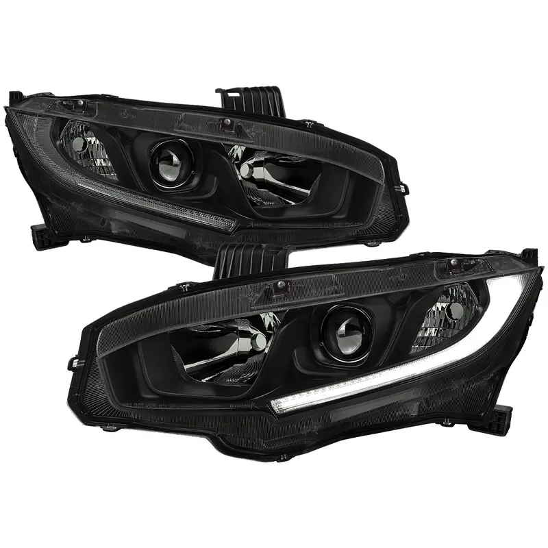 Spec-D 16-21 Honda Civic Headlights Led Strip Oem Style Black/Smoked 1