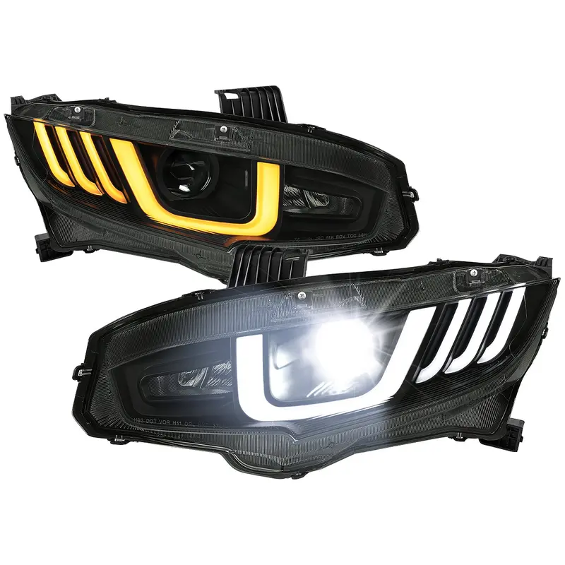 Spec-D 16-21 Honda Civic Headlights Seq Led Black/Smoked 1