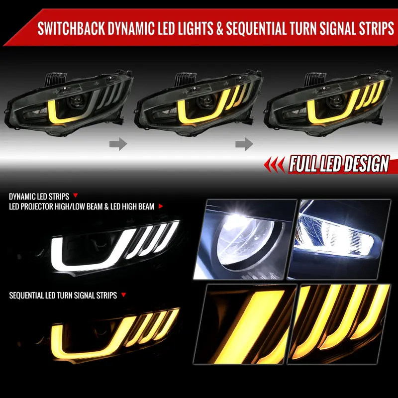 Spec-D 16-21 Honda Civic Headlights Switchback Seq Led Black/Smoked 2
