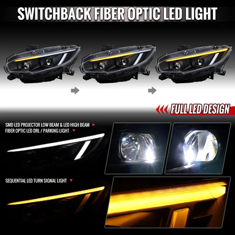Spec-D 16-21 Honda Civic Led Projector Headlight Black 2