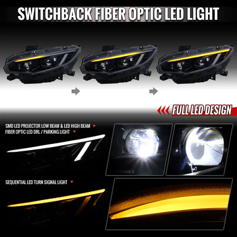 Spec-D 16-21 Honda Civic Led Projector Headlight Black/Smoke Lens 2