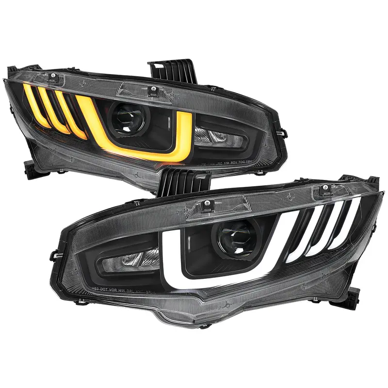 Spec-D 16-21 Honda Civic Projector Headlights Led Seq Black/Clear 1