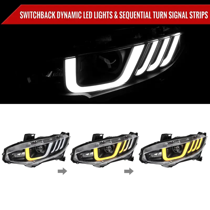 Spec-D 16-21 Honda Civic Projector Headlights Led Seq Black/Clear 2