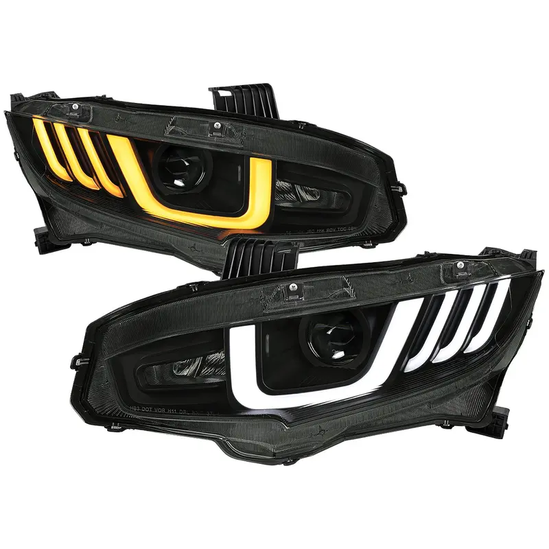 Spec-D 16-21 Honda Civic Projector Headlights Led Seq Black/Smoked 1