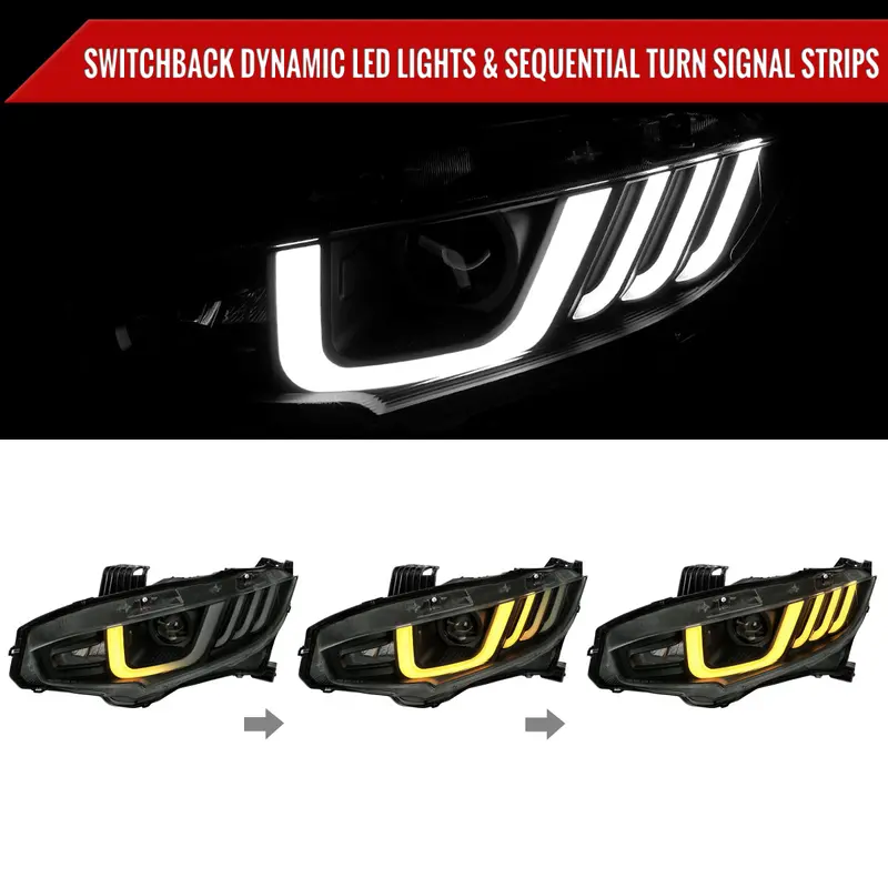 Spec-D 16-21 Honda Civic Projector Headlights Led Seq Black/Smoked 2