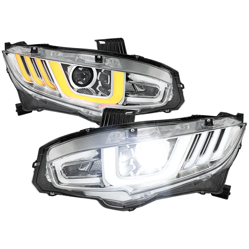Spec-D 16-21 Honda Civic Projector Headlights Sequential Led Chrome 1